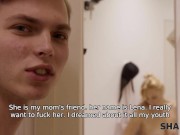 Preview 3 of SHAME4K. Horny guy loses mind and fucks stepmoms friend in the bathroom