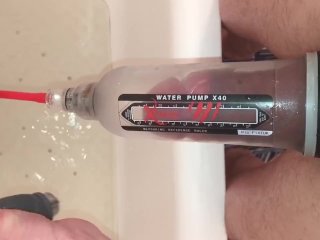 penis pump, water, big dick, solo male