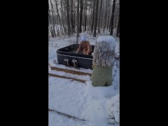 Sexy Milf's boobs bounching nice, when she runs slow motion from Finnish sauna to the jacuzzi