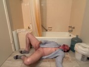 Preview 1 of Masturbating on His Back on the Bathroom Floor  Wanking in my Blue Shirt and Socks