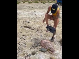 Petite blonde peeing in wind