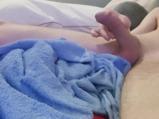 Young Guy Relaxing himself with a Nice Orgasm after Stroking his Big White Dick. MOANING!