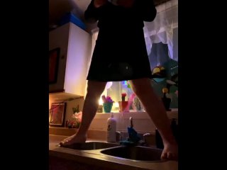 pissing, kitchen, vertical video, amateur