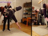 Shibari girl in side suspension; crotch rope, spanking and bastinado fun
