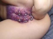 Preview 2 of Purple Colored Hairy Pierced Pussy Get Anal Fisting Squirt