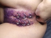 Preview 5 of Purple Colored Hairy Pierced Pussy Get Anal Fisting Squirt