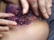 Preview 6 of Purple Colored Hairy Pierced Pussy Get Anal Fisting Squirt