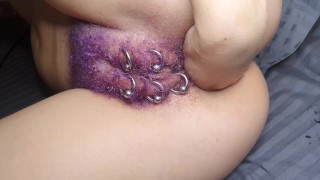 Anal Fisting Squirt With Purple Hairy Pierced Pussy