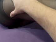 Preview 1 of she caresses my cock  with her nylon feet then I cum on her nylon legs after a blowjob
