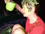 Naughty Jennifer pours gunge over her head in t-shirt & shorts