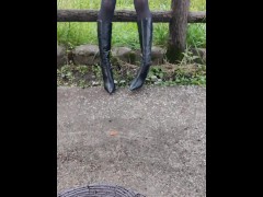 女装 ロングブーツ ブーツフェチ レザーフェチ ライダースジャケット スカート 女王様 日本人