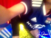 Preview 1 of Soccer fan fucks black sneakers Adidas Superstar, moans, cums on shoe. By your sexy twink Jon Arteen