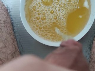 pissing, bowl, solo male, morning piss