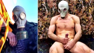 Ruský voják tajně ze všech prstoklad ve vojenském bunkru jeho mocný penis / mužský orgasmus