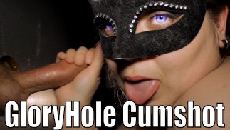 Blue eyed girl sucks a small cock at Gloryhole