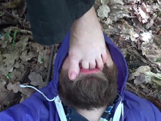 FootFetish Outdoor. I Serve as a Coaster and_a Foot Mat in the Forest So That_She Does Not Get Them