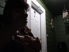 fat ftm smokes and eats outside