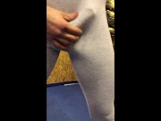 Preview 6 of MY DICK RUBS IN TIGHT LEGGINGS / Straight Guy in gray leggings trains at the gym