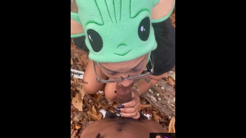 Watch this nerdy slut fuck and suck her homie in the woods. Hope we don’t get caught. Ft @GothBatty