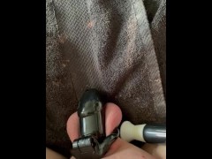 Vibrating my clit and balls while in chastity 