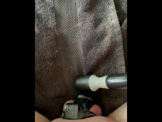 Vibrating my clit and balls while in chastity