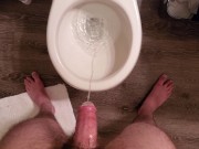 Preview 1 of Long and Powerful Hands Free Piss Shooting From Shiny Lubed Up Cock