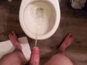 Preview 3 of Long and Powerful Hands Free Piss Shooting From Shiny Lubed Up Cock