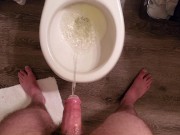 Preview 5 of Long and Powerful Hands Free Piss Shooting From Shiny Lubed Up Cock