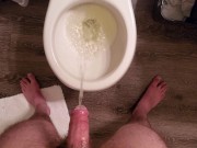Preview 6 of Long and Powerful Hands Free Piss Shooting From Shiny Lubed Up Cock