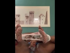 Little nasty freak playing in her creamy asshole 