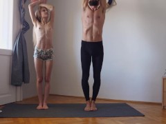Workout yoga exercise together for the first time 14/16