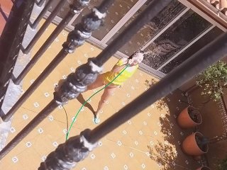 PISS from balcony on my Sexy_Neighbor during her shower_# Voyeur at neighbor exhibitionism