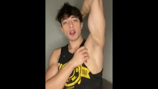 Fitness Boy Smelling Her Armpits