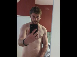 Jerking my uncut cock in the mirror