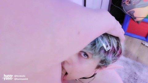 Slutty Femboy Elf Slut Deepthroats Huge Cock