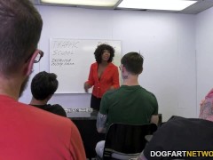 Video Misty Stone giving head to 10 guys until they cum