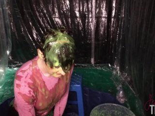 Naughty_Jennifer Pours Gunge Over Herself, Goes_WAM in_Pantyhose