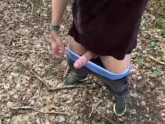 Horny guy blows his big load in the woods