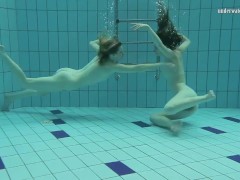 Nastya enjoys Libuse underwater