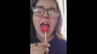 Licking and sucking my lollipop just like your Cock