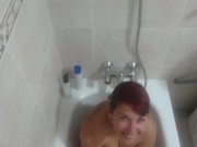 Preview 4 of Pissing again on girlfriend while she was sitting in the bathtub
