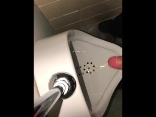 Risky Public WashroomMasturbation Pissing and Cumming Into a Urinal