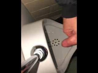 Risky Public Washroom Masturbation_Pissing and Cumming Into a Urinal