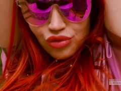 Bianca Beauchamp and the Peacock Big Boobs in Latex at the Pool