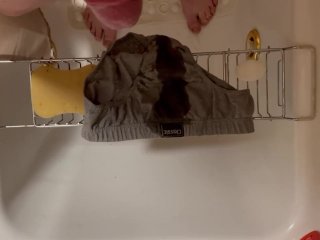 Piss all over grey briefs