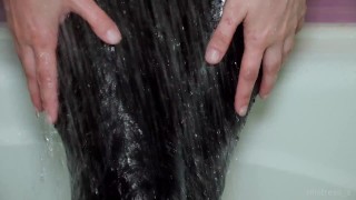 Duschen In Lederleggings Wasser Slowmo
