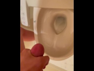 vertical video, cumshot, handjob, toilet