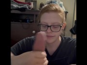 Preview 1 of Red head with glasses gives great blowjob