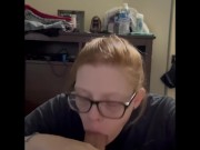 Preview 2 of Red head with glasses gives great blowjob