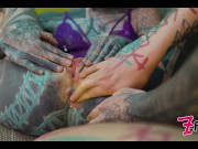 Preview 1 of 2 heavy tattoo girls get ass fucked by a big dick - ANAL, gape, prolapse, ATOGM, split tounge BJ -